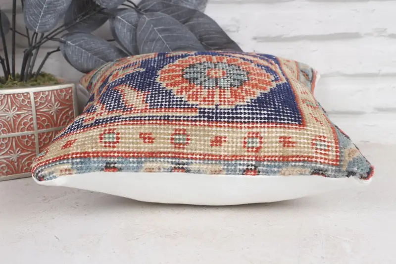 Cushion Cover, Turkish Kilim Pillow, Customized Pillow Sham, Art Deco Cushion, Vintage Kilim Pillow, 12x12 Blue Pillow Cover, Handmade Kilim Cushion - 5