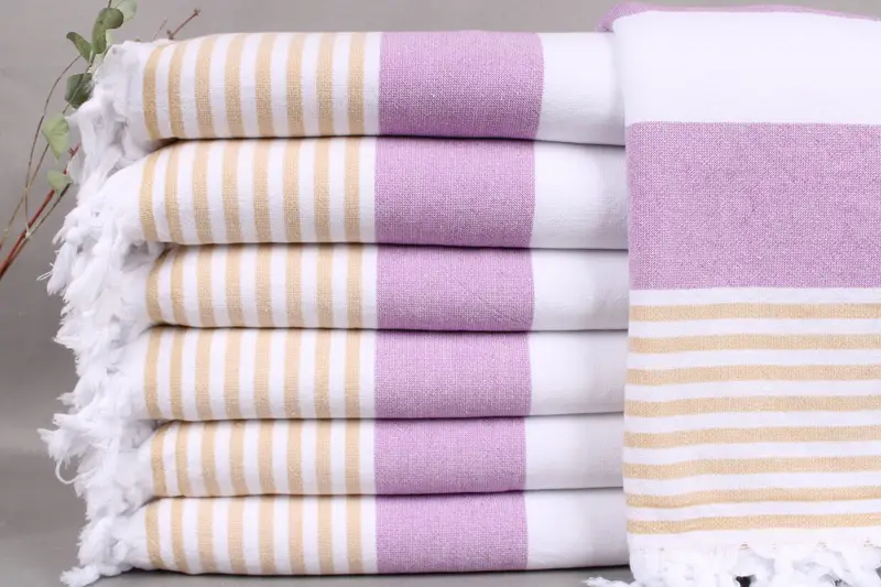 Turkish Bath Towel Personalized Terry Towel Beige Stripes, 36x67 Inches