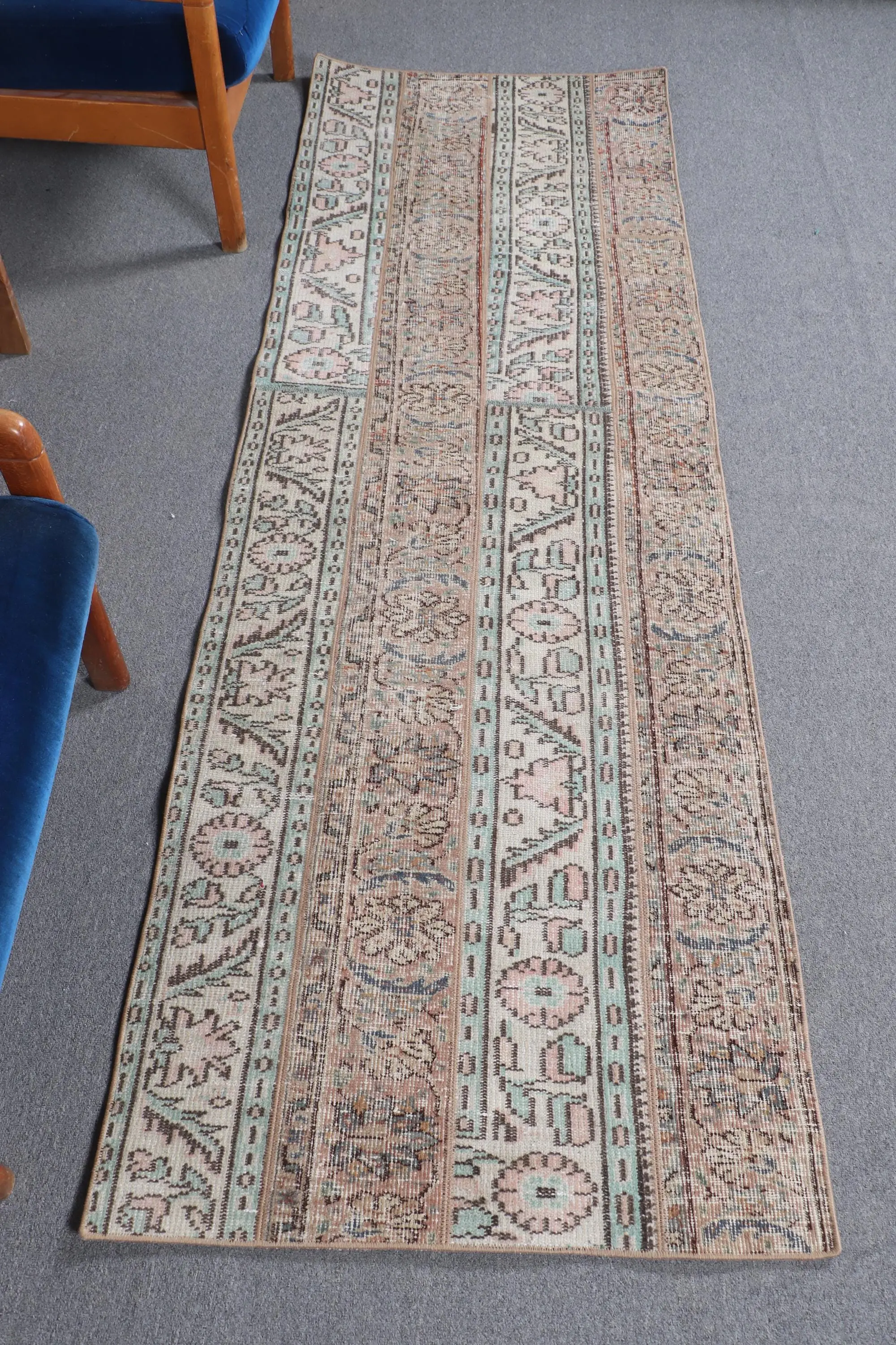 Turkish 2.6x7.7 ft Rug, Vintage Runner Rug, Brown Animal Print Rug - 1