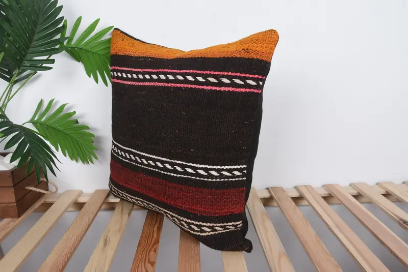 Vintage Kilim Pillow, Pillow, Kilim Rug Pillow Cover, Turkish Pillow, Aesthetic Cushion, Pillow for Couch, 20x20 Brown Cushion - 5