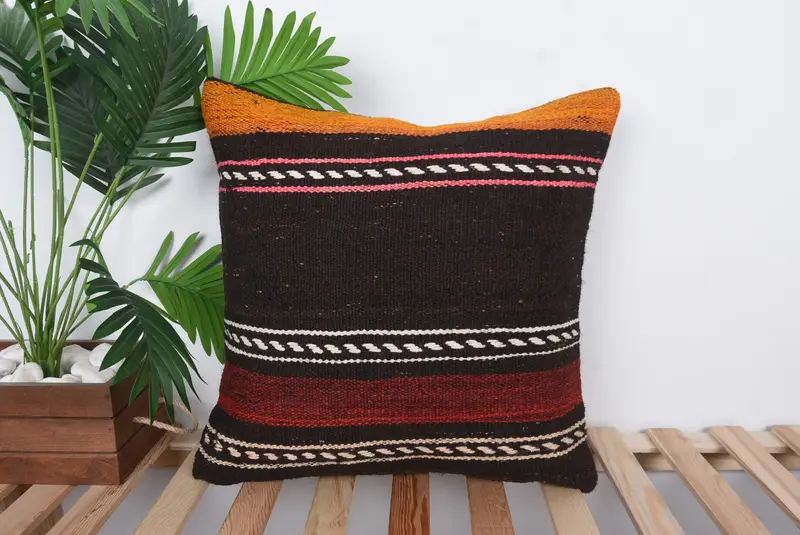 Vintage Kilim Pillow, Pillow, Kilim Rug Pillow Cover, Turkish Pillow, Aesthetic Cushion, Pillow for Couch, 20x20 Brown Cushion - 1