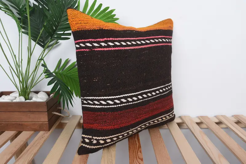Vintage Kilim Pillow, Pillow, Kilim Rug Pillow Cover, Turkish Pillow, Aesthetic Cushion, Pillow for Couch, 20x20 Brown Cushion - 4