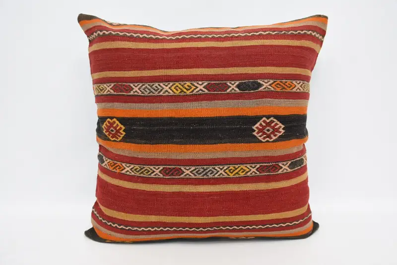 Turkish Large Square Pillow, Wool Antique 70x70 cm Red Euro Sham - 1