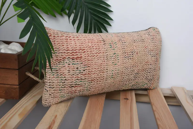 Vintage Pillow, Art Deco Pillow, Pillow Cover, Kilim Pillow Cover, Pet Cushion Case, Vintage Kilim Throw Pillow, 8x16 Orange Cushion Case - 4