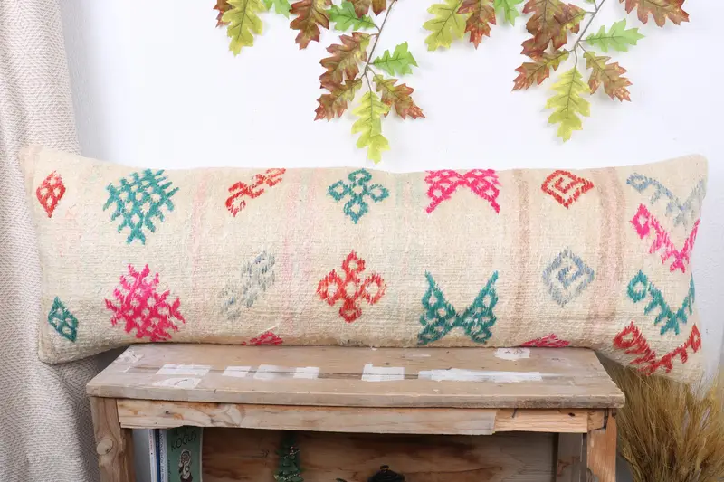 Gift Pillow, Nautical Throw Pillow, Outdoor Cushion Case, Pillow Cover, Kilim Cushion Sham, Turkish Kilim Pillow, 16x48 Pink Cushion - 2