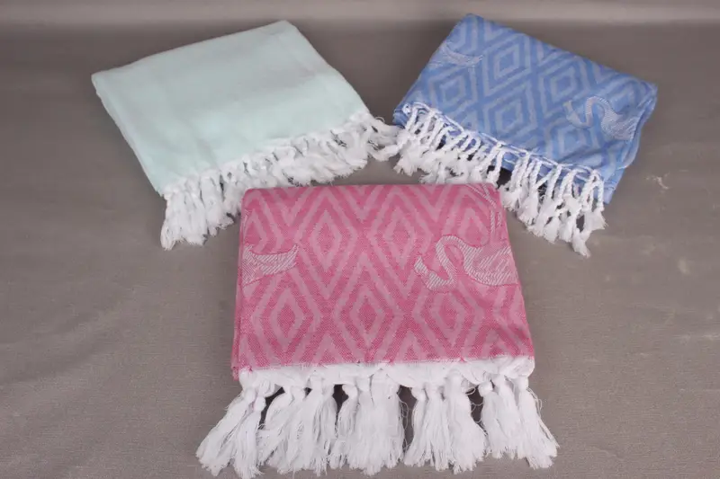 Memorial Gift, Hammam towel, Beach Towel Bulk, Turkish beach towel with fringe, Lightweight Turkish towel, 70x40 Cotton Flamingo Patterned Towel - 4