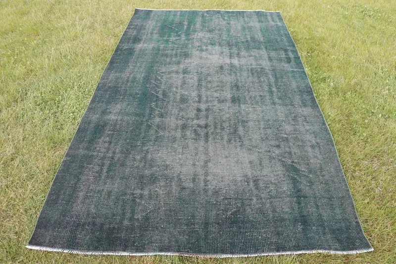 Handmade 4,3x9,1 ft Rug, Black & Green Plant Pattern