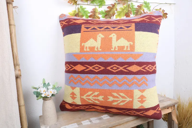 Pillow, Vintage Pillow, Vintage Kilim Pillow, 24x24 Yellow Cushion Cover, Handmade Rug Seat Cushion Case, Boho Pillow Sham Cover - 4