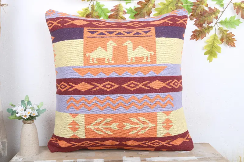 Pillow, Vintage Pillow, Vintage Kilim Pillow, 24x24 Yellow Cushion Cover, Handmade Rug Seat Cushion Case, Boho Pillow Sham Cover - 2