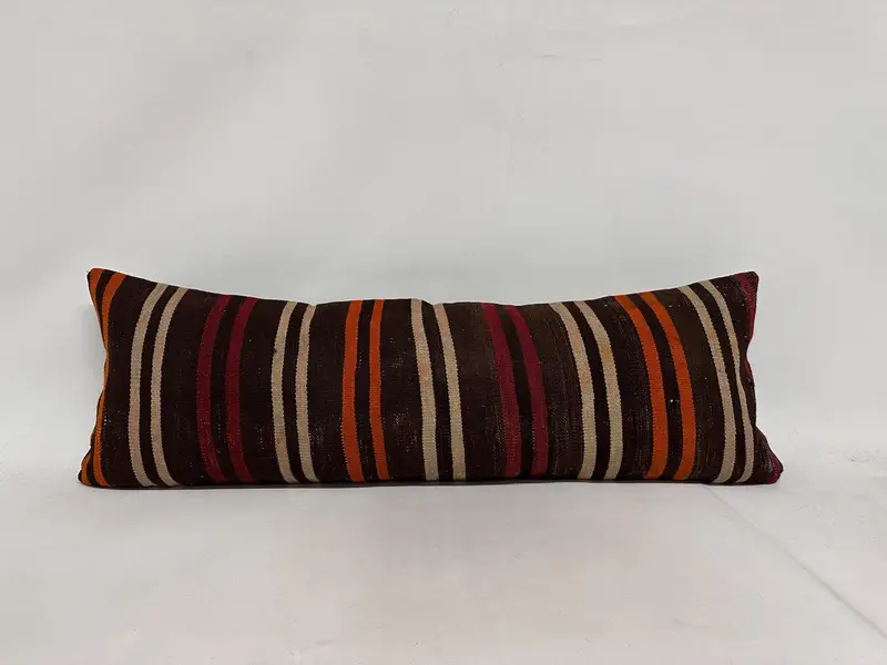 Turkish Kilim Pillow, Vintage Kilim Pillow, Sustainable Pillow Cover, Pillow for Sofa, Pillow, 16x48 Red Cushion Case, Authentic Pillow Cover - 1