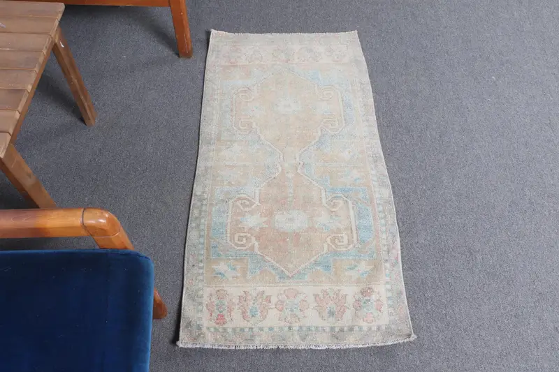 1.8x3.6 ft Rug, Turkish Vintage Rug, Blue Oushak Wool Rug - 1