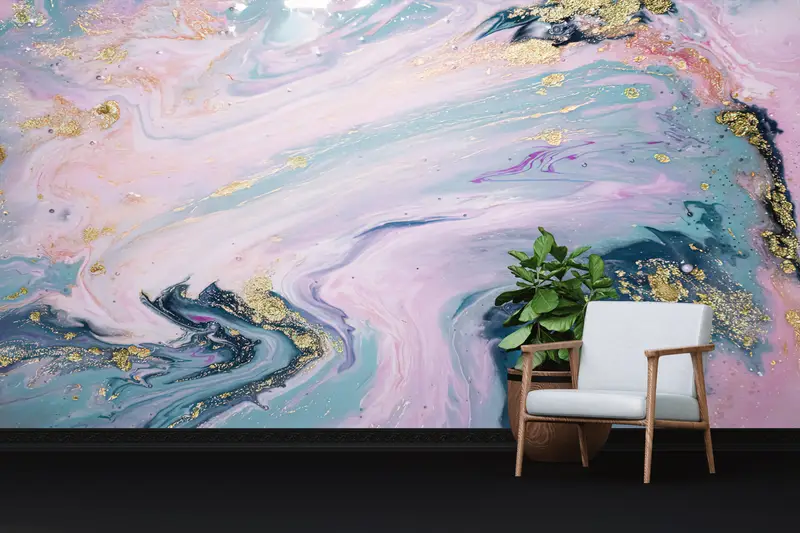 Elegante bedruckte Tapete: Sanfte Töne und luxuriöses Marmordesign