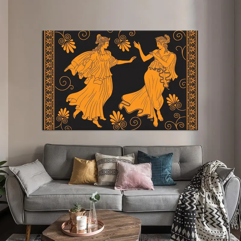 Elegante Leinwand: Griechische Mädchen in Tuniken, Blumen, Mythologie