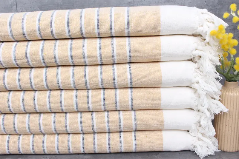 Personalized Mustard Towel Bath, Beige, Organic Cotton, Striped, 39x65 Inches