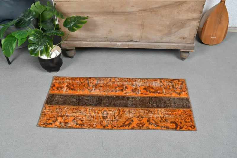 Alfombra de lunares naranja y marrón, 1,5 x 3,2 pies