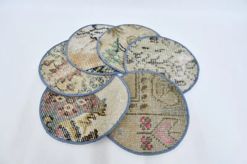 Manteles individuales bohemios circulares en beige y marrón, manteles individuales boho de algodón y lana