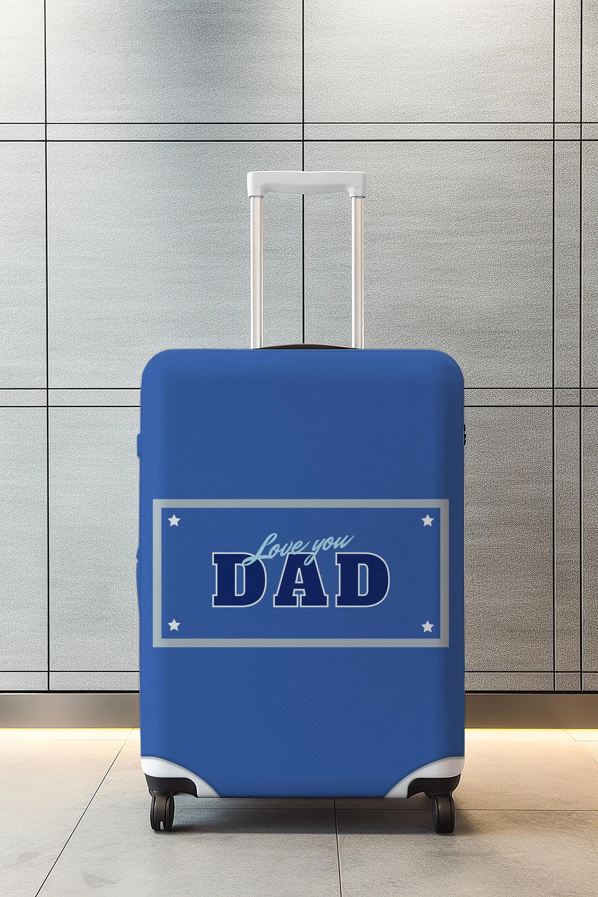 Personalisierte blaue Gepäckhülle mit Reisemotiv-Design, langlebiger Kofferschutz - 1