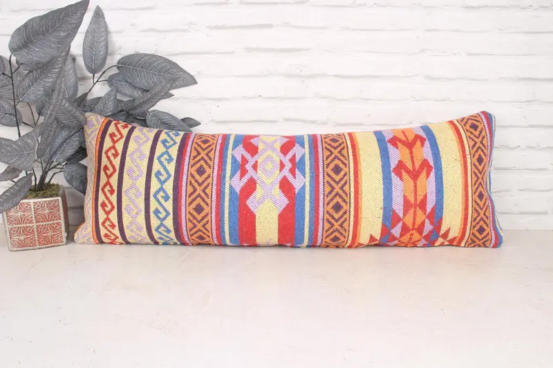 12x36 Red Pillow Cover, Natural Pillow Sham, Throw Kilim Pillow, Accent Throw Cushion Case, Cushion Case, Turkish Pillow, Interior Designer Pillow - 1