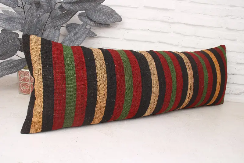 Vintage Kilim Throw Pillow, Vintage Pillow, Boho Pillow Sham Cover, Cushion Cover, Outdoor Throw Cushion Cover, 12x36 Red Cushion Case - 3