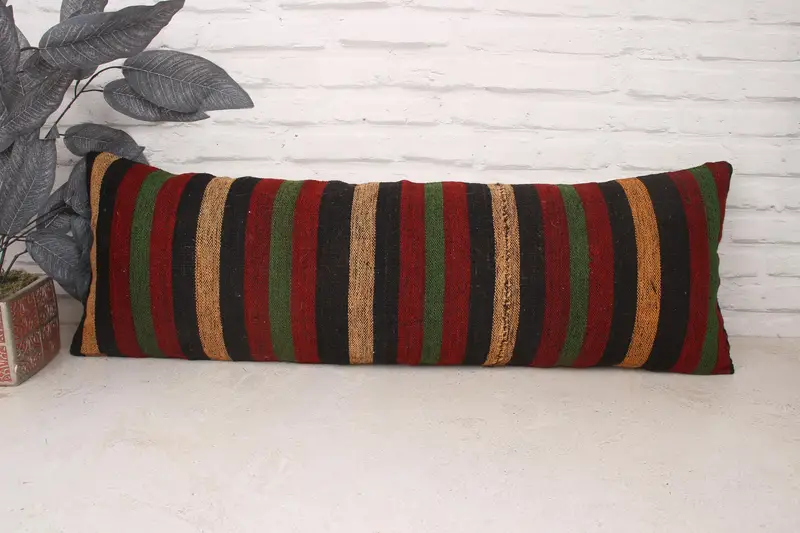 Vintage Kilim Throw Pillow, Vintage Pillow, Boho Pillow Sham Cover, Cushion Cover, Outdoor Throw Cushion Cover, 12x36 Red Cushion Case - 1