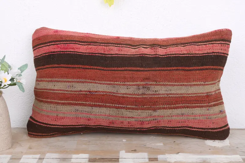 Cushion, Handmade Kilim Cushion, Outdoor Throw Cushion Case, Throw Kilim Pillow, Kilim Pillow Cover, 12x20 Red Pillow Case, Ikat Pillow Case - 2