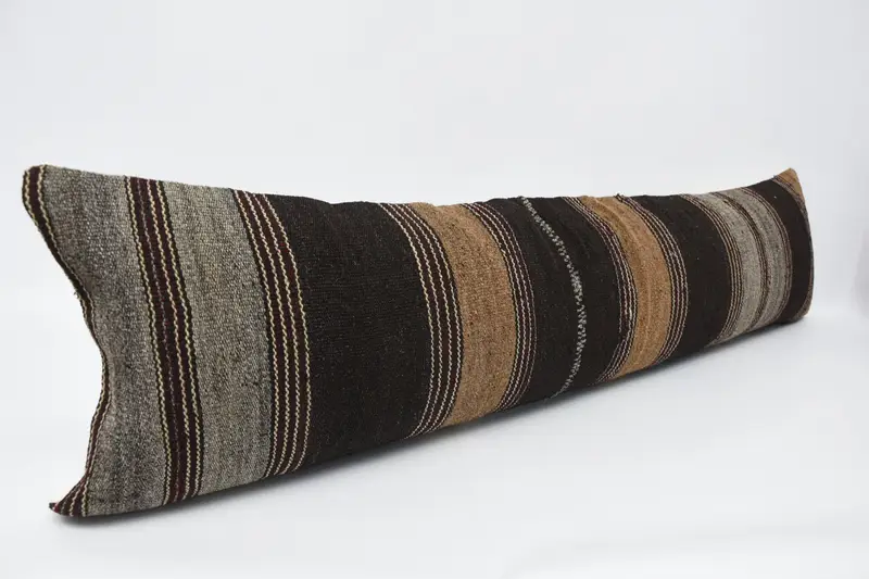 Vintage Kilim Pillow, 12x48 Brown Pillow Cover, Ethnical Kilim Rug Pillow, Pillow, Vintage Cushion Cover, Turkish Kilim Pillow, Bench Pillow Sham - 3