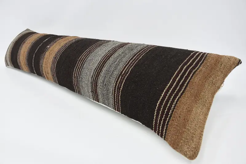 Vintage Kilim Pillow, 12x48 Brown Pillow Cover, Ethnical Kilim Rug Pillow, Pillow, Vintage Cushion Cover, Turkish Kilim Pillow, Bench Pillow Sham - 5