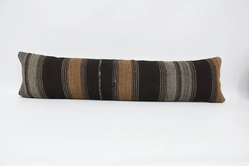 Vintage Kilim Pillow, 12x48 Brown Pillow Cover, Ethnical Kilim Rug Pillow, Pillow, Vintage Cushion Cover, Turkish Kilim Pillow, Bench Pillow Sham - 1