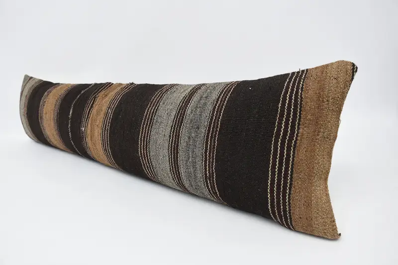Vintage Kilim Pillow, 12x48 Brown Pillow Cover, Ethnical Kilim Rug Pillow, Pillow, Vintage Cushion Cover, Turkish Kilim Pillow, Bench Pillow Sham - 4