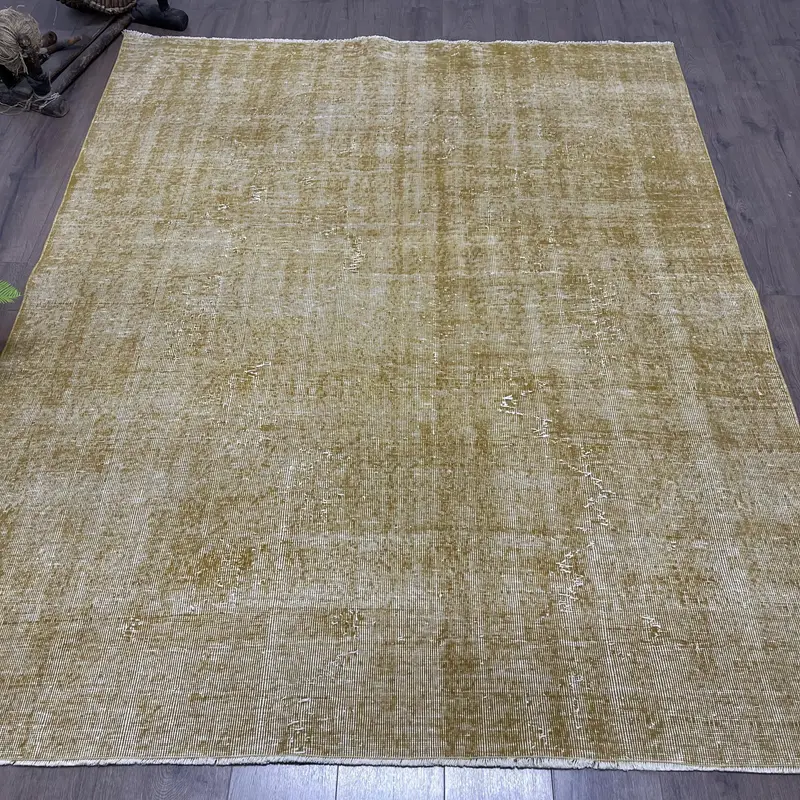 Türkischer Oushak-Teppich 6,4 x 7,9 Fuß, braun-weißer marokkanischer Vintage-Wollteppich - 1