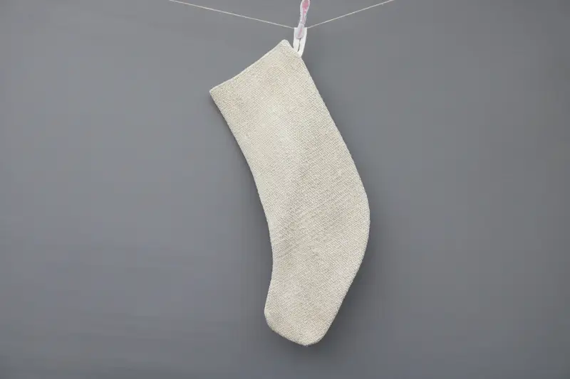 Beige Christmas Stocking with Ornaments Pattern, 9 Inch Wide Stocking