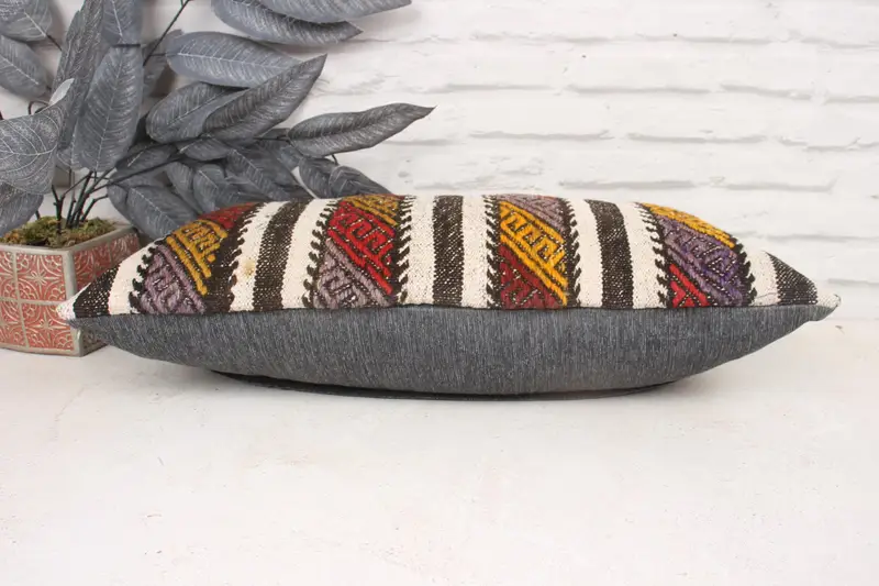 Ikat Pillow Case, Seat Pillow, Cushion Case, Ethnical Kilim Rug Pillow, Pillow for Couch, Turkish Kilim Pillow, 12x24 White Pillow Case - 5