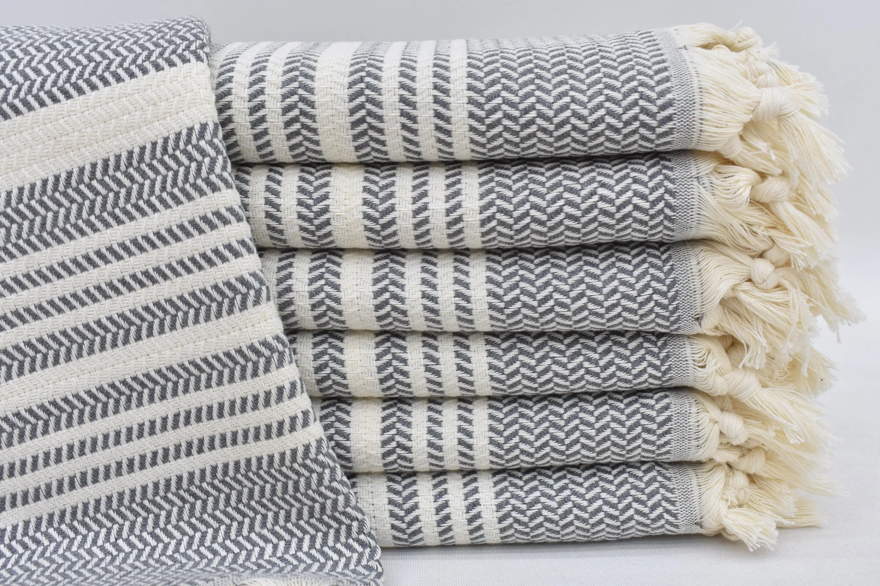Hand Towel Turkish Cotton Dark Gray and Beige, 40x20 Inches - 1