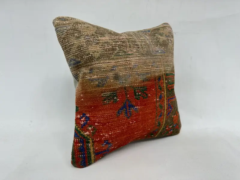 Muted Cushion, Pillow for Sofa, Interior Designer Pillow, 18x18 Orange Pillow Case, Pillow Cover, Ethnical Kilim Rug Pillow, Chair Pillow Sham - 3