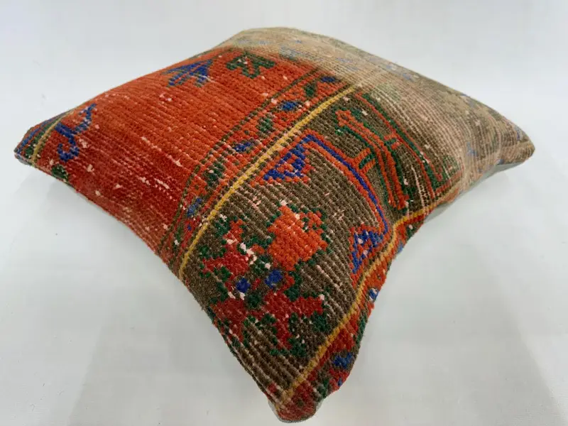 Muted Cushion, Pillow for Sofa, Interior Designer Pillow, 18x18 Orange Pillow Case, Pillow Cover, Ethnical Kilim Rug Pillow, Chair Pillow Sham - 6