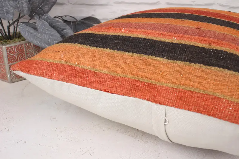 Authentic Pillow Case, 20x20 Orange Cushion Case, Pillow Sham, One Of A Kind Cushion Cover, Home Decor Pillow, Kilim Cushion Sham, Turkish Pillow - 6