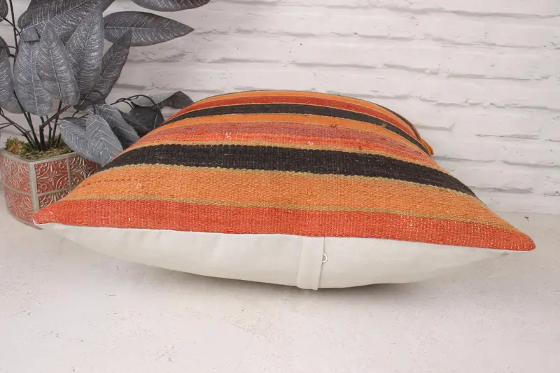Authentic Pillow Case, 20x20 Orange Cushion Case, Pillow Sham, One Of A Kind Cushion Cover, Home Decor Pillow, Kilim Cushion Sham, Turkish Pillow - 5