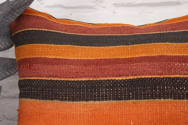 Authentic Pillow Case, 20x20 Orange Cushion Case, Pillow Sham, One Of A Kind Cushion Cover, Home Decor Pillow, Kilim Cushion Sham, Turkish Pillow - 2