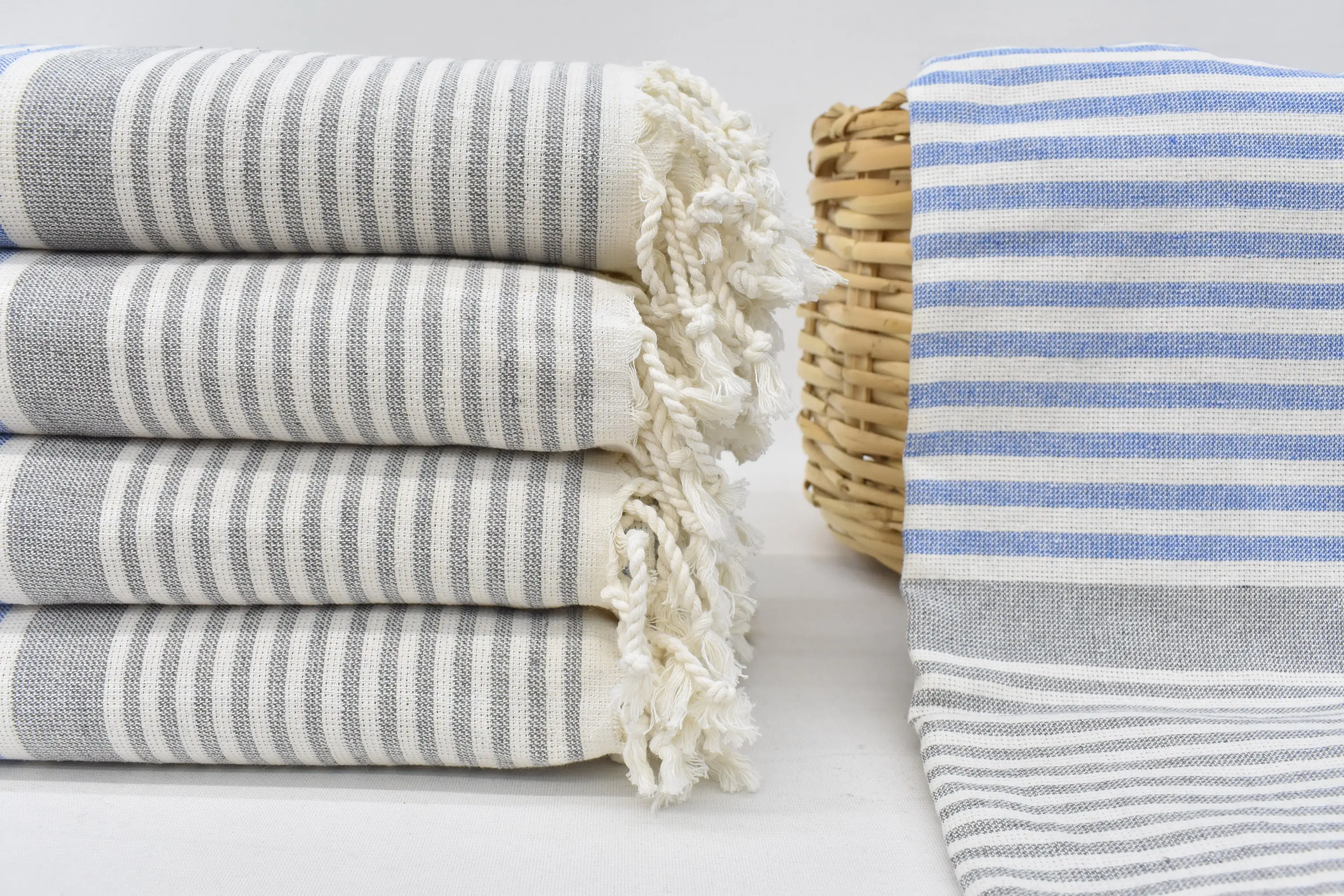 Beach Towel Monogram Turkish Cotton Blue Stripes, 67x40 Inches - 1
