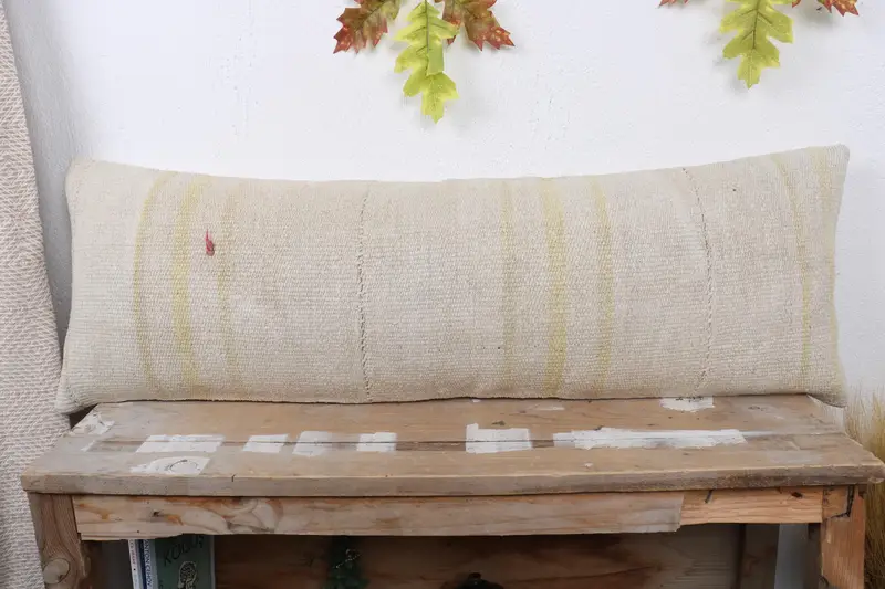 Throw Kilim Pillow, Cushion Cover, Gift Pillow, 12x36 Beige Pillow Cover, Bed Cushion Case, Pet Cushion Cover, Turkish Kilim Pillow - 2
