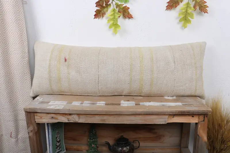 Throw Kilim Pillow, Cushion Cover, Gift Pillow, 12x36 Beige Pillow Cover, Bed Cushion Case, Pet Cushion Cover, Turkish Kilim Pillow - 1
