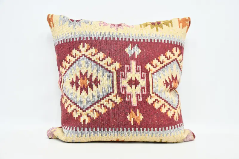 32x32 Red Pillow, Bolster Cushion Case, Pillow Case, Pastel Cushion Case, Garden Cushion Case, Turkish Pillow, Throw Kilim Pillow, Boho Pillow - 1