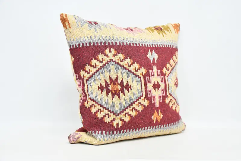32x32 Red Pillow, Bolster Cushion Case, Pillow Case, Pastel Cushion Case, Garden Cushion Case, Turkish Pillow, Throw Kilim Pillow, Boho Pillow - 3
