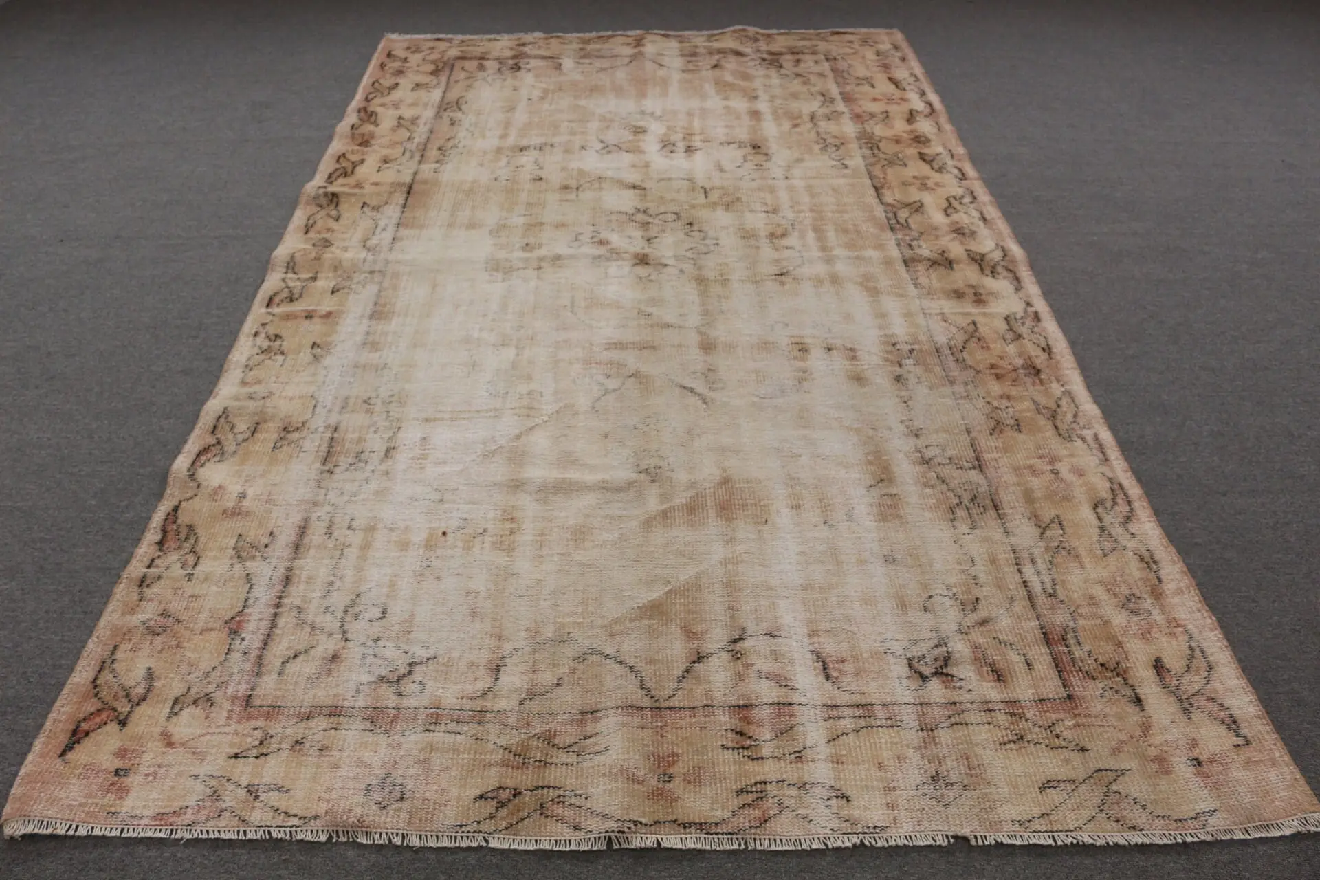 Türkischer Vintage Teppich, 5,7x9,1 ft Teppich, braun gestreifter Wollteppich - 1