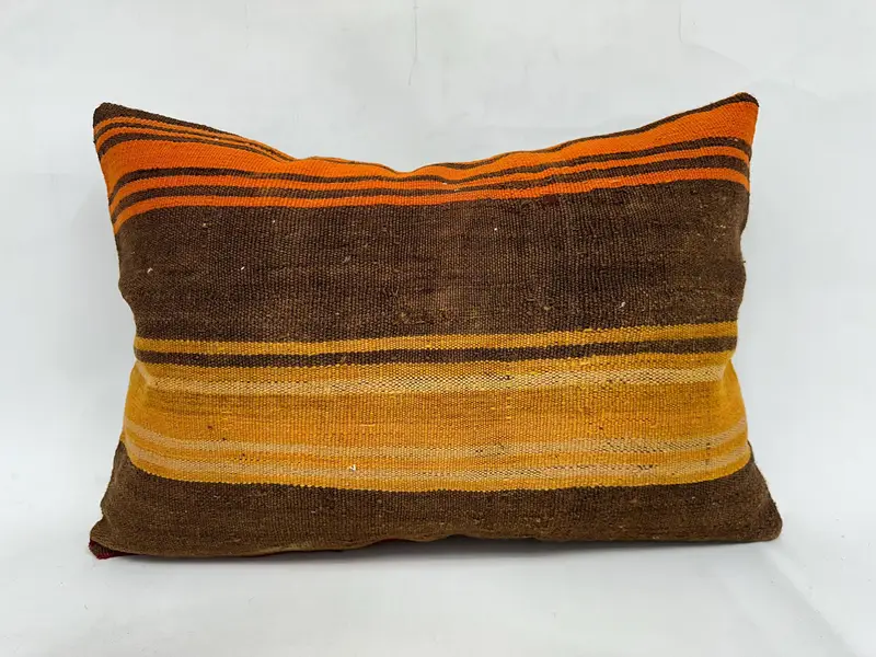 Pillow Sham, Antique Pillows, Vintage Kilim Pillow, 20x28 Orange Cushion, Turkish Rugs Cushion Case, Vintage Kilim Throw Pillow - 1