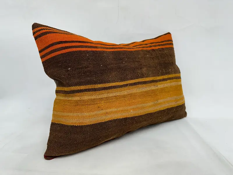Pillow Sham, Antique Pillows, Vintage Kilim Pillow, 20x28 Orange Cushion, Turkish Rugs Cushion Case, Vintage Kilim Throw Pillow - 3