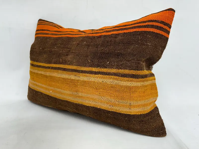 Pillow Sham, Antique Pillows, Vintage Kilim Pillow, 20x28 Orange Cushion, Turkish Rugs Cushion Case, Vintage Kilim Throw Pillow - 4