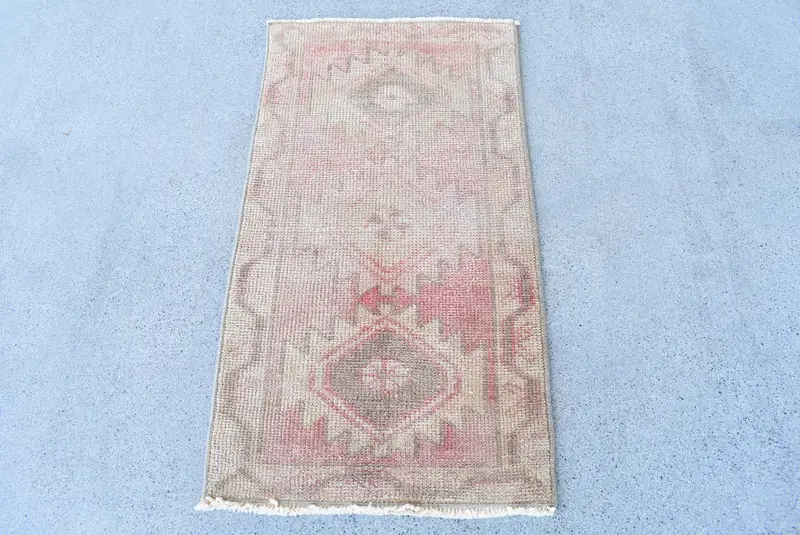 1,6x3 ft Vintage Teppich, türkischer kleiner Teppich, beige rosa Südwestteppich - 1