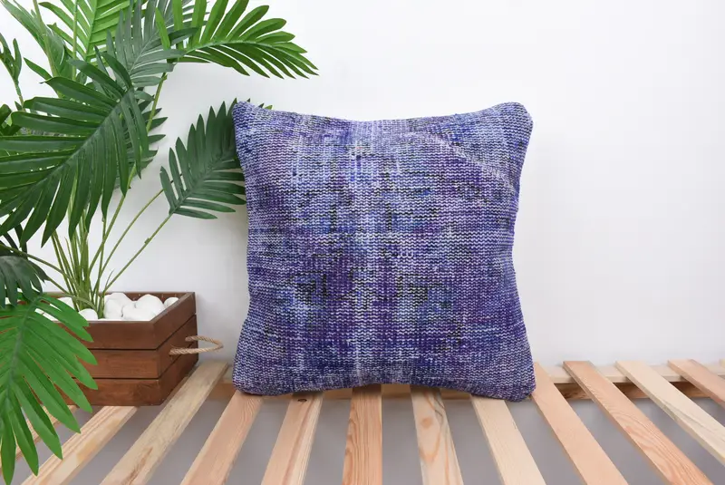 Boho Pillow, 18x18 Blue Pillow, Turkish Pillow, Retro Throw Cushion Cover, Chair Pillow Case, Pillow Cover, Turkish Kilim Pillow - 1