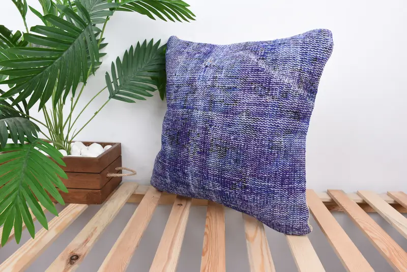 Boho Pillow, 18x18 Blue Pillow, Turkish Pillow, Retro Throw Cushion Cover, Chair Pillow Case, Pillow Cover, Turkish Kilim Pillow - 5